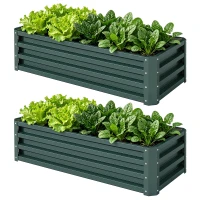 Outsunny Juego de 2 Jardineras Exterior Grandes de Acero Galvanizado Huertos Urbanos para Terraza Jardín 110x50x30 cm Verde(m-11)