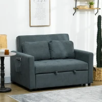 HOMCOM Loveseat Sofa Bed, Convertible Bed Settee with 2 Cushions, Side Pockets for Living Room, Dark Grey(m-2)