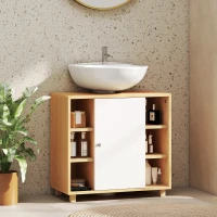 HOMCOM Mobile Sottolavabo Bagno con Armadietto a 2 Ante Soft-Close e 6 Ripiani Aperti, 60x33x57cm, Bianco(m-2)
