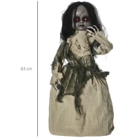 Outsunny Halloween-decoratie van 83 cm Bewegende spookpop met speciale effecten en geluidsfunctie, rode ogen met kroonluchters, gemotoriseerde wielen, horrorpop(m-3)
