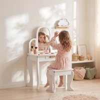 HOMCOM Kids Dressing Table Set, with Mirror and Drawer - White(m-14)