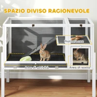 PawHut Gabbia per Conigli e Criceti da Interno Rialzata con Vassoio Estraibile e Tetto Apribile, Grigio(m-5)