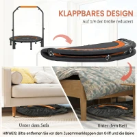HOMCOM Fitness Trampoline, opvouwbaar, verstelbare handgreep, Ø102 x 123H cm, tot 150 kg, Zwart(m-5)