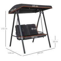 Outsunny Hollywoodschommel, 2-zits Tuinschommel met Verstelbaar Dak, tot 220 kg belastbaar, 145 x 116 x 172 cm, Zwart(m-3)