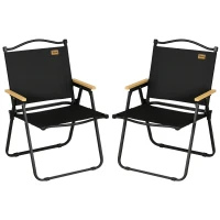 Outsunny Campingstoelen, 2 x Strandstoel, Opvouwbaar, Staal, Houtlook, Zwart(m-11)