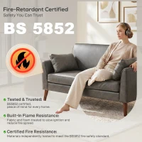 HOMCOM 2 Seater Sofa, 132 cm Modern Small Sofa with Solid Wood Legs and 2 Pillows for Small Space, Grey(m-8)