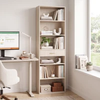 HOMCOM Bookcase Narrow Tall Space-Saving Bookshelf Drawer Open Shelves 60 x 24 x 182 cm Oak Wood Effect(m-14)