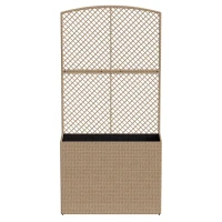 Outsunny Rattan Planter with Trellis, Raised Beds for Garden with Liner for Climbing Plants Vegetables Flowers, Light Grey(m-10)