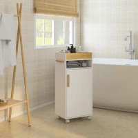 kleankin Meuble de salle de bain sur roulettes 2 étagères réglables plateau amovible 40 x 30 x 88 cm blanc naturel(m-10)