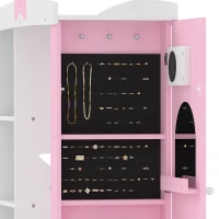AIYAPLAY Kids Wardrobe with Lighted Mirror, Clothes Rail, Jewelry Cabinet, Shelves, Storage Boxes for Bedroom, Nursery, Pink(m-13)