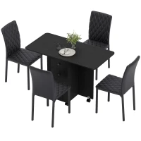 HOMCOM Dining Table Set, Folding Drop Leaf Table with Storage and 4 Chairs, Black(m-11)