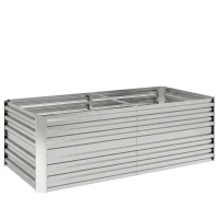 Outsunny Plantenbak, Handzaam Bloembed voor Planten, Koesteren en Verzorgen, Verhoogde Bed, Staal, Zilver(m-1)