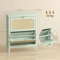 HOMCOM Narrow Shoe Cabinet, Boho Slim Shoe Storage Cabinet with 2 Flip Drawers, Holds 14 Pairs, Light Green(m-3)