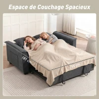 HOMCOM Canapé convertible 2 places, canapé-lit clic-clac en chenille, dossier réglable, 2 coussins, poche latérale, gris(m-7)