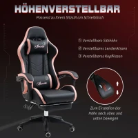Vinsetto Bureaustoel, Gamingstoel, met Hoofdsteun en Lendensteun, Roze + Zwart(m-4)