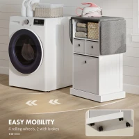HOMCOM Ironing Board Cabinet on Wheels with Ironable and Foldable Top, Mobile Storage Cabinet with Ironing Board, White(m-7)