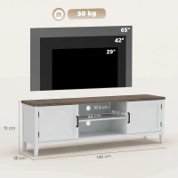 HOMCOM Meuble TV 140 cm, meuble télé pour téléviseur jusqu'à 65 pouces avec 2 portes, 2 compartiments ouverts, blanc et marron(m-3)