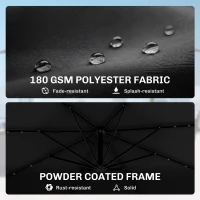 Outsunny 3 m Cantilever Parasol with Solar LED Lights Garden Umbrella with Cross Base, Black(m-8)