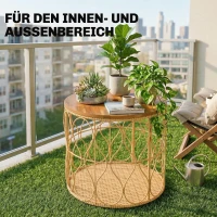Outsunny Bijzettafel Ø50 cm weerbestendig Tuintafel met rotanlook Acaciahouten tafelblad verstelbare voetjes Teak(m-6)