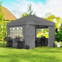 Outsunny Tonnelle de jardin pliante 3 x 3 x 2,75 m anti-UV 30 + avec fenêtres + parois latérales + sac de transport gris foncé(m-11)
