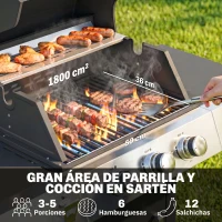 Outsunny Barbacoa de Gas con 3 Quemadores 8,1 kW Termómetro Parrillas Mesas Laterales Armario y Ruedas 109x50x109 cm Negro(m-4)