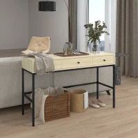 HOMCOM Table console table d'entrée structure en acier 3 tiroirs effet bois style industriel 120 x 39,8 x 78 cm naturel noir(m-8)