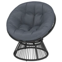 Outsunny Papasansessel 360° drehbar Korbsessel mit Kissen Stahlrahmen runder Rattansessel Loungesessel Grau(m-11)