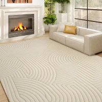 HOMCOM Tapis salon 160 x 120 cm, tapis à poils épais géométrique, moelleux et antidérapant, crème(m-2)