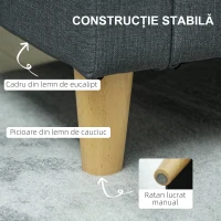 HOMCOM Canapea 2 locuri cu spațiu de depozitare și perne, din material textil cu efect de in și lemn, 135x72x84 cm, gri cărbune(m-7)