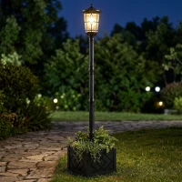 Outsunny Farola Solar Exterior de Jardín con Macetero 2 Modos de Brillo 100/50 lm IP44 Encendido/Apagado Automático Negro(m-9)