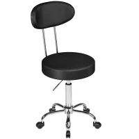 HOMCOM Taburete con Ruedas Giratorio Altura Regulable de Cuero Sintético con Respaldo para Spa Oficina Tatuajes Negro(m-11)