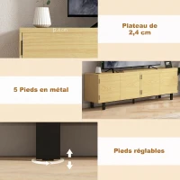 HOMCOM Meuble TV 180 cm, meuble télé pour 82 pouces avec 4 portes à ouverture par pression 180x35x55,5cm bois naturel(m-6)