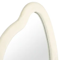HOMCOM Espejo de Cuerpo Entero 160x60 cm Espejo de Pie Marco Arqueado Aterciopelado Independiente Apoyado y de Pared Crema(m-6)