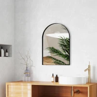 HOMCOM Gebogen Badkamerspiegel, 50 x 70 cm, Badkamerspiegel met Aluminium Frame, Decoratieve Spiegel, Keuken, Zwart(m-9)