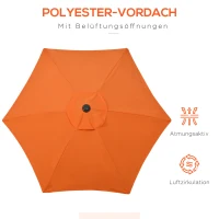 Outsunny Parasol Ø196 cm met Kantelfunctie, Zeshoekige Balkonparasol voor het Strand, Balkon en Tuin, Oranje(m-6)