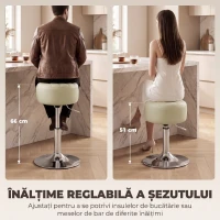 HOMCOM Scaun de Bar din Piele Ecologică PU, Reglabil pe Înălțime, Șezut Moale Gros, Rotire 360°, Pentru Insulă, Alb(m-4)