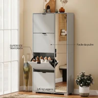 HOMCOM Scarpiera con Specchio, 4 Cassetti Ribalta, Scarpiera Ingresso, Grigio(m-5)