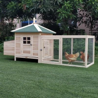 PawHut Gallinero de Madera Exterior, Jaula para Gallinas con Nidos, Corral, Bandeja Extraíble, Tapa Abatible, 196x76x97 cm, Natural(m-10)