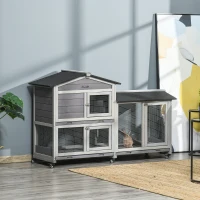 PawHut Clapier bois pour lapins petit enclos animaux villa pour lapin sur roulettes 2 étages gris(m-10)