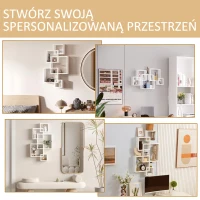 HOMCOM Regał ścienny wiszący z 5 sześcianami, 9 przegródek, dekoracja ścienna do salonu sypialni, drewno świerkowe, biały, 49,5 x 10,2 x 86 cm(m-6)