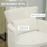 HOMCOM Nowoczesny Fotel z Podłokietnikami, Tapicerowany Akcentowy Fotel z Poduszką Lędźwiową, Nogi z Drewna Kauczukowego, Kremowy(m-6)