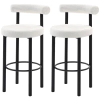 HOMCOM Lot de 2 tabourets de bar, chaises de bar en tissu bouclette avec dossier incurvé, repose-pieds, 50x52,5x98cm, blanc(m-12)