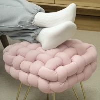 HOMCOM Velvet-Feel Bold Woven Footstool - Pink(m-8)