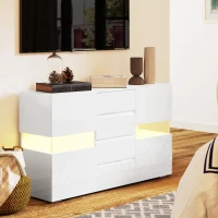 HOMCOM LED Light Sideboard - High Gloss White(m-10)