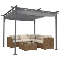 Outsunny Pergola rétractable 3L x 3l x 2,30H m structure métal époxy anticorrosion, toile polyester haute densité incluse gris(m-11)