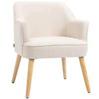 HOMCOM Butaca de Salón Moderna Sillón Tapizado en Lino Sintético Patas de Madera para Dormitorio Oficina 64,5x65x79,5 cm Crema(m-1)