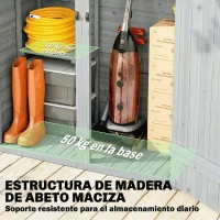 Outsunny Caseta de Jardín de Madera 115x53x156 cm Armario para Herramientas con Puertas Dobles y Estantes Techo Inclinado Gris(m-6)