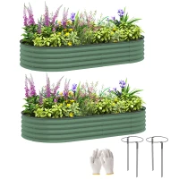 Outsunny 2-delige set verhoogde bedden voor tuin, outdoor-plantenbak met open bodem, rubberen rand, metaal, 181 x 93 x 30 cm, Groen(m-11)