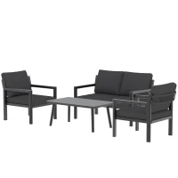 Outsunny 4 Seater Rattan Garden Furniture Set with 2 Armchairs, Loveseat, Coffee Table, Garden Sofa Set with Cushions, Dark Grey(m-11)