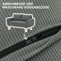 HOMCOM 2-zitsbank, stoffen bank, 2 rugkussens, cordstof, 145 x 75 x 78 cm, antraciet(m-8)